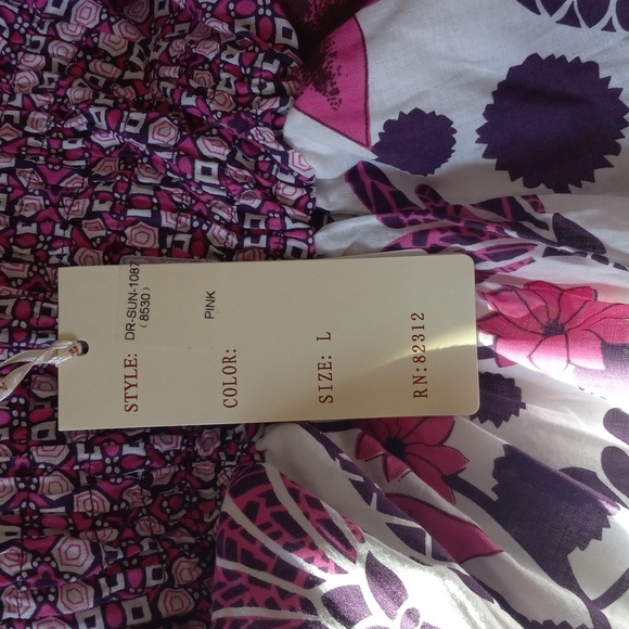 Aryeh Floral Dress Helter Mix Pattern Back Tie in Pink Boho Cotton Size L - Picture 16 of 16